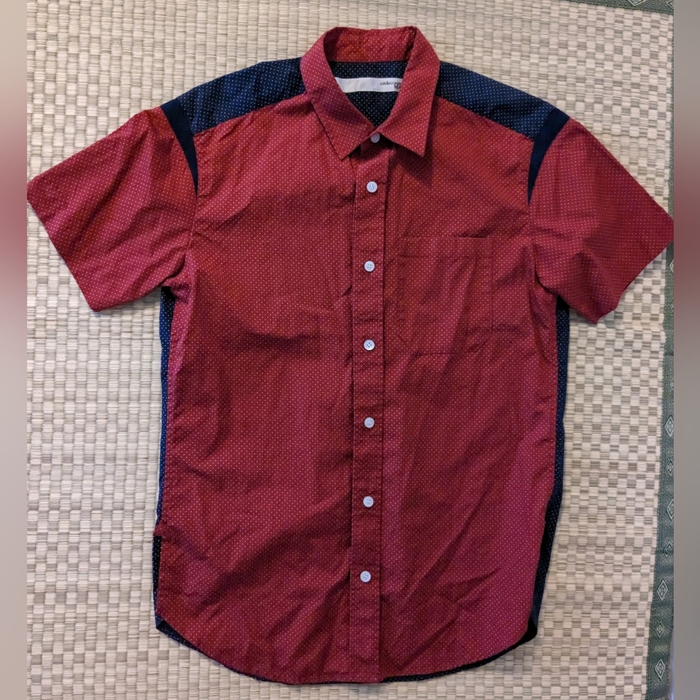 Undecorated Man Short Sleeve Two Tone Button-up Shirt Blue Red Men's Size 2